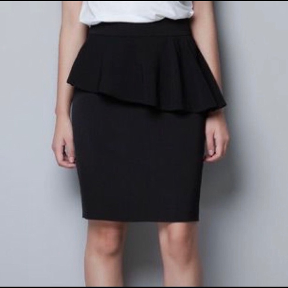 Zara Black Peplum Asymmetrical Pencil Skirt, M